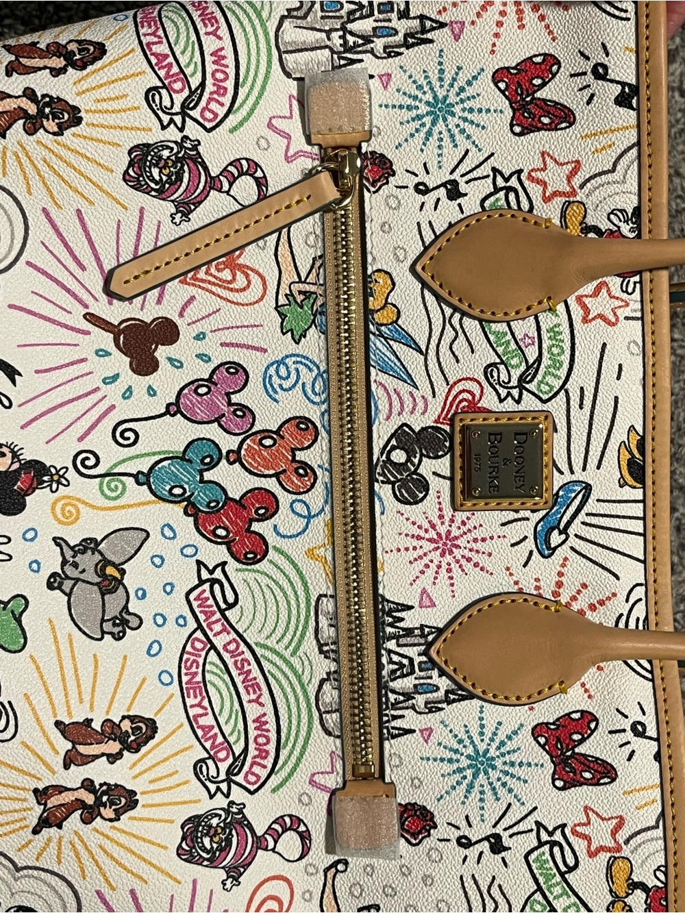 Dooney & Bourke Cream Disney Sketch Tote with Tan Trim - Picture 2 of 6